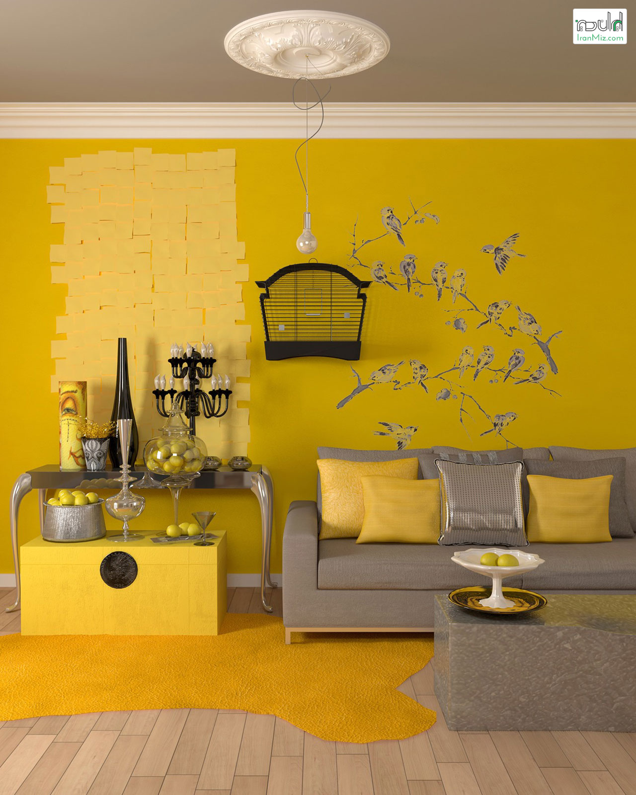 دکوراسیون اتاق نشیمن به رنگ زرد